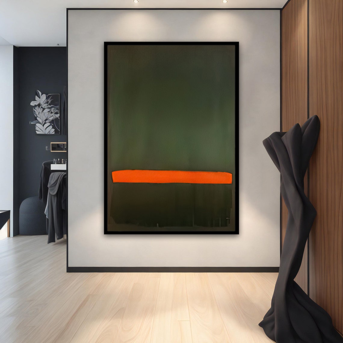 Rothko Style Dark Green Color Field with Orange Band Art Poster - Image 3