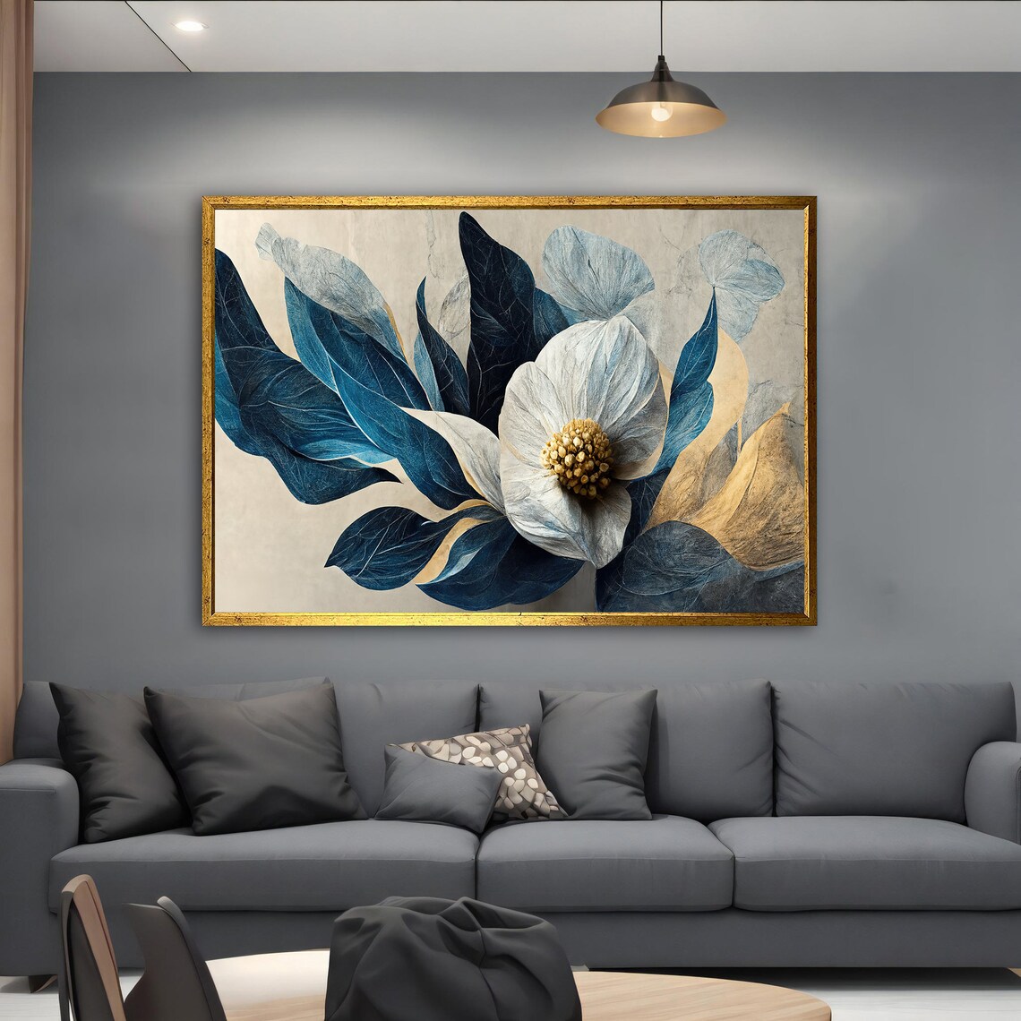 White Orchid Gold Center Navy Leaves Botanical Floral Poster - Image 5