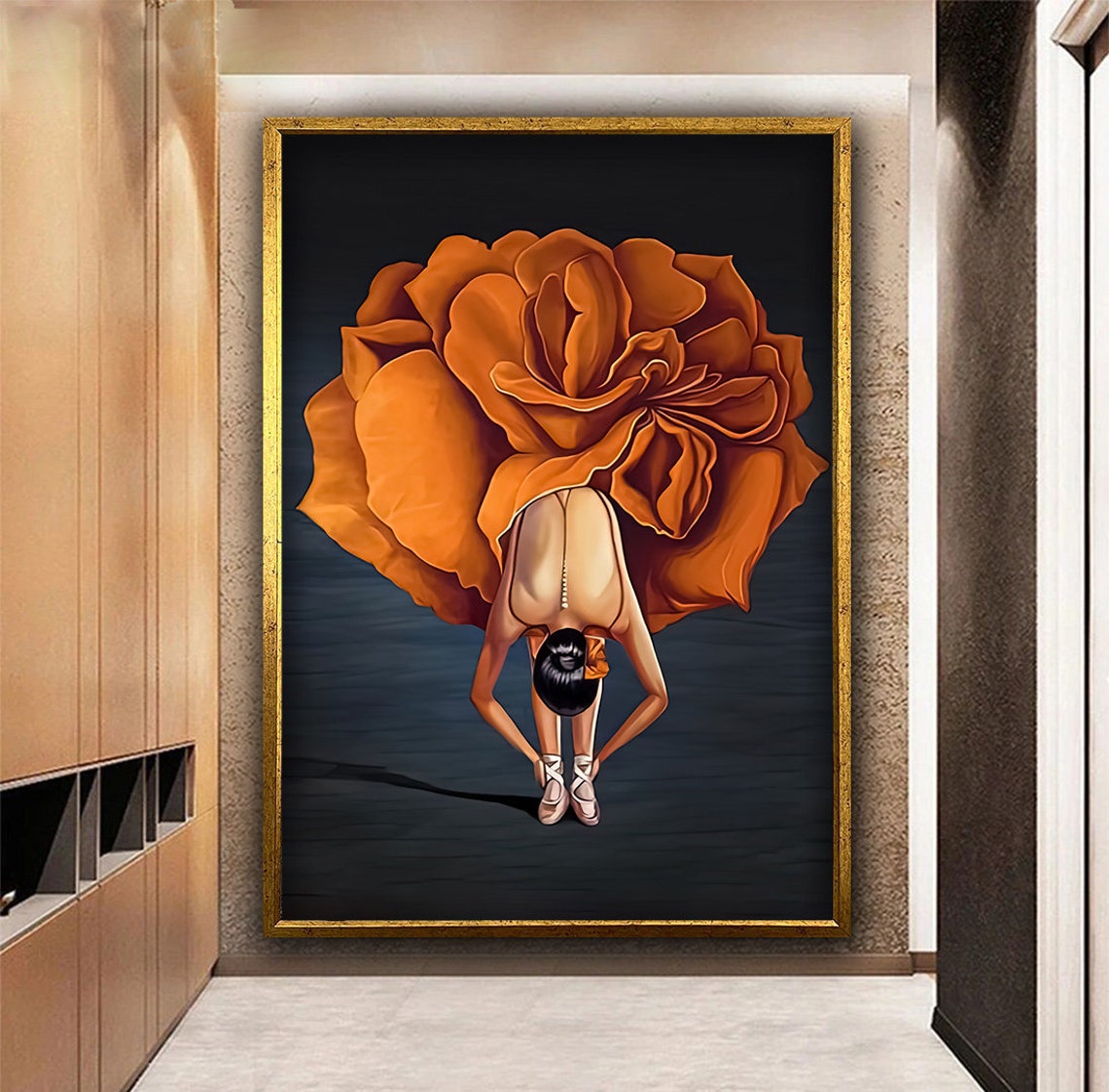 Ballerina With Giant Orange Flower Skirt Surreal Floral Dance Poster