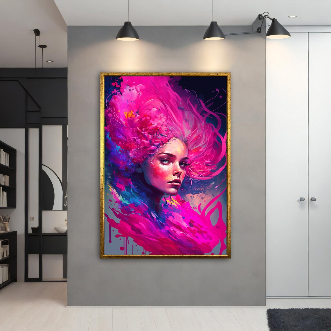 Neon Pink Paint Swirl Woman Portrait Bold Colorful Abstract Art Poster - Image 4