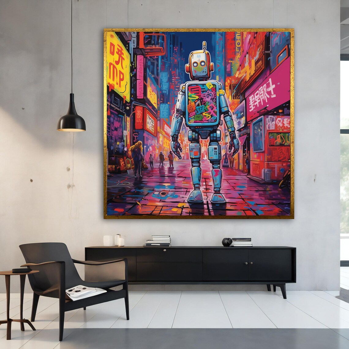 Robot Neon City Night Asian Street Pop Art Colorful Wall Poster - Image 5