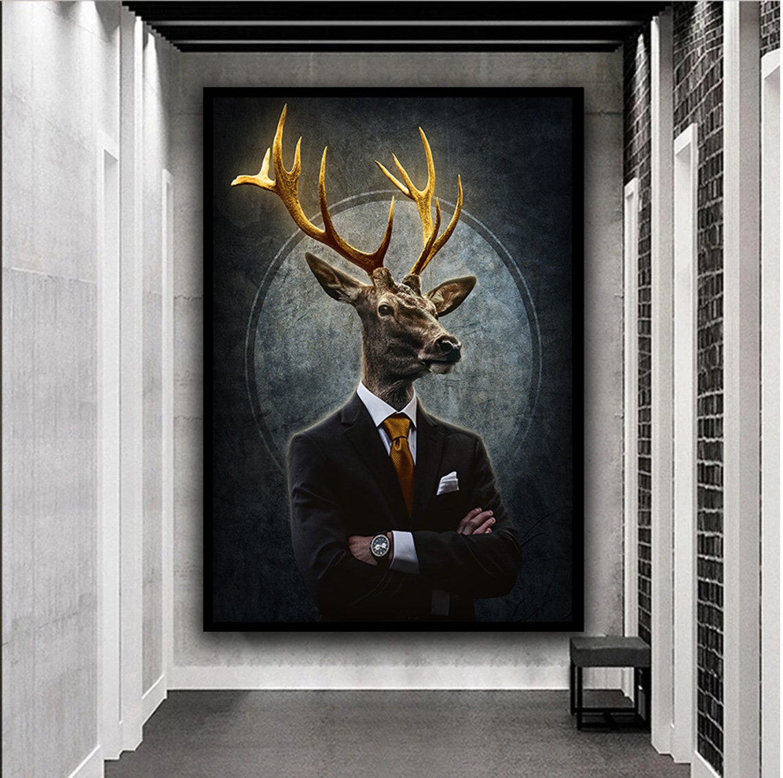 Gentleman Stag in Suit Golden Antlers Funny Animal Office Poster - Image 4
