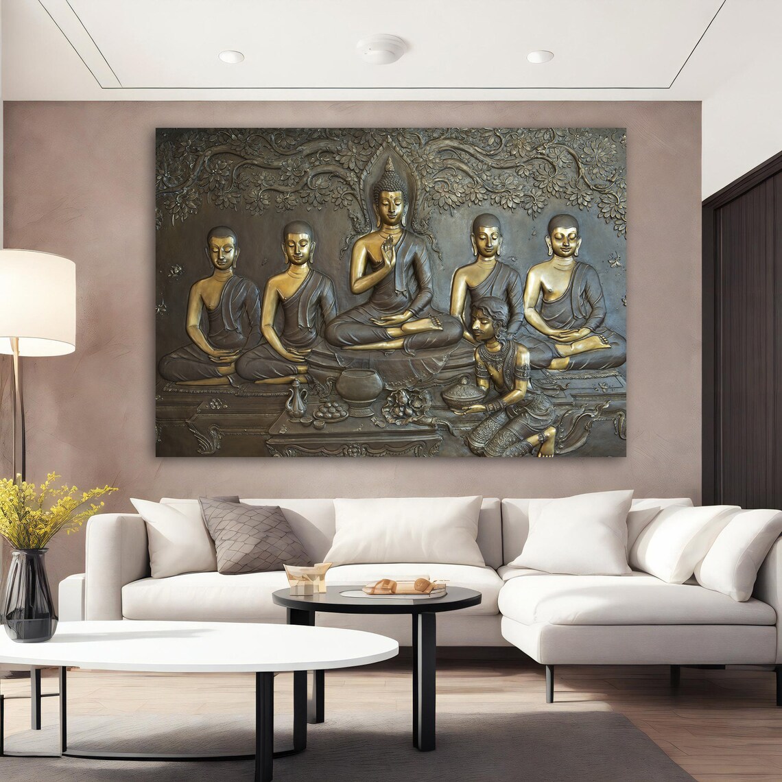 Golden Buddhas Bronze Relief Meditation Asian Spiritual Art Poster - Image 2