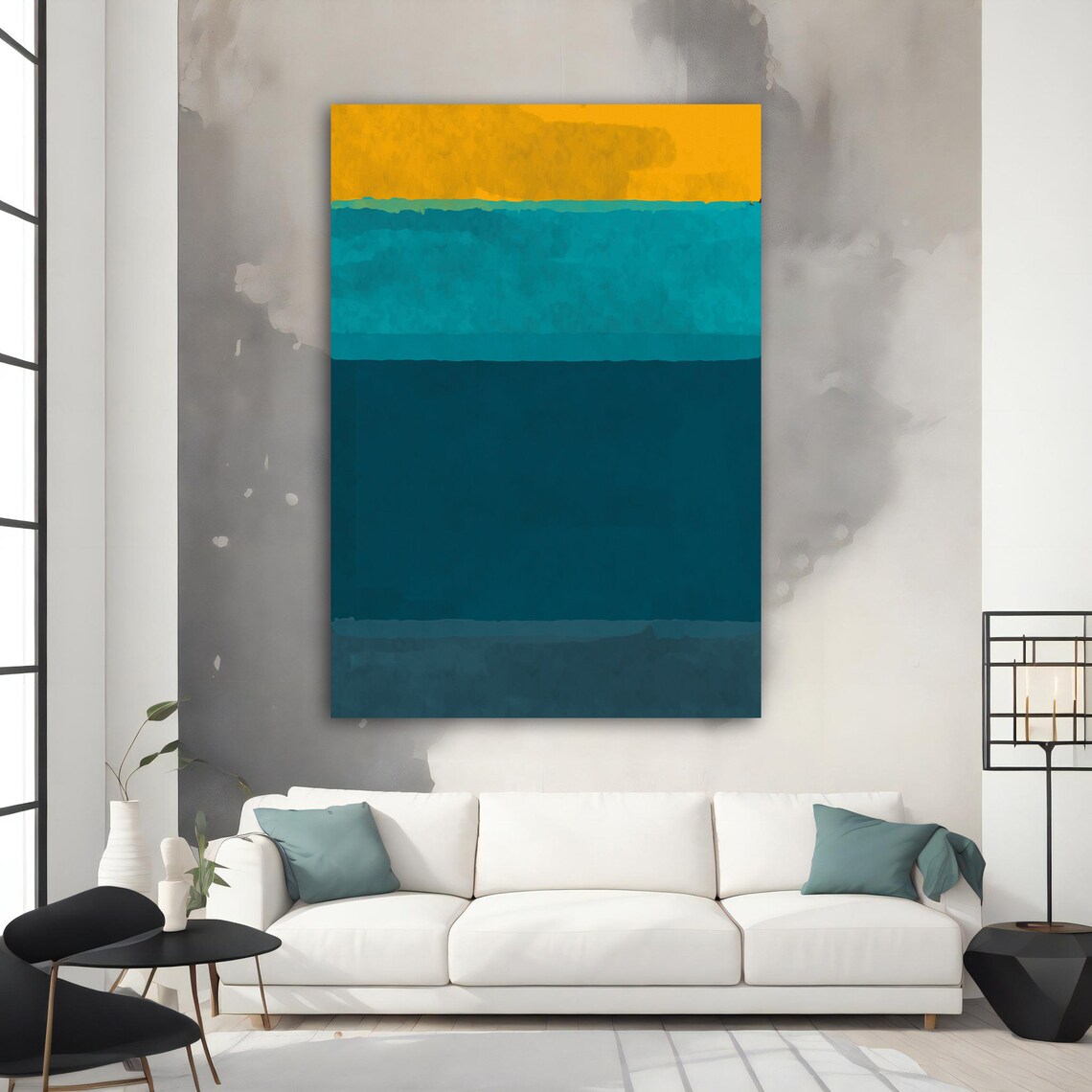 Rothko Style Yellow and Teal Color Field Abstract Art Poster - Image 2