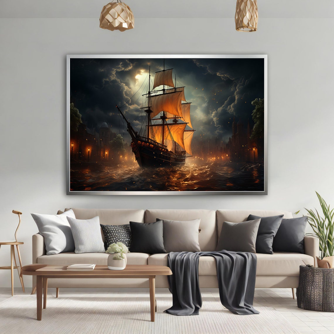 Sailing Ship Night Sea Moonlit Dark Ocean Maritime Art Poster - Image 3