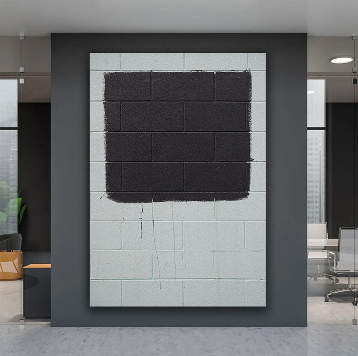 Black Paint on White Brick Wall Monochrome Abstract Art Poster - Image 5