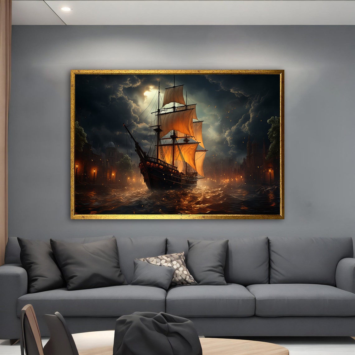 Sailing Ship Night Sea Moonlit Dark Ocean Maritime Art Poster - Image 5