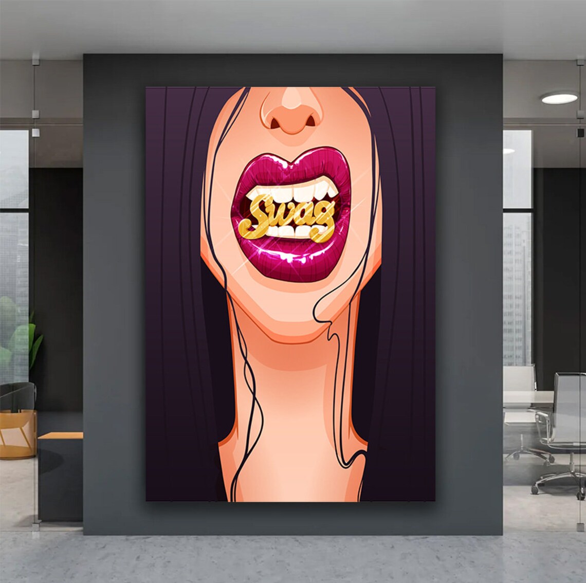 Bold Pop Art Red Lips with Gold Swag Grill Street Style Poster - Image 5
