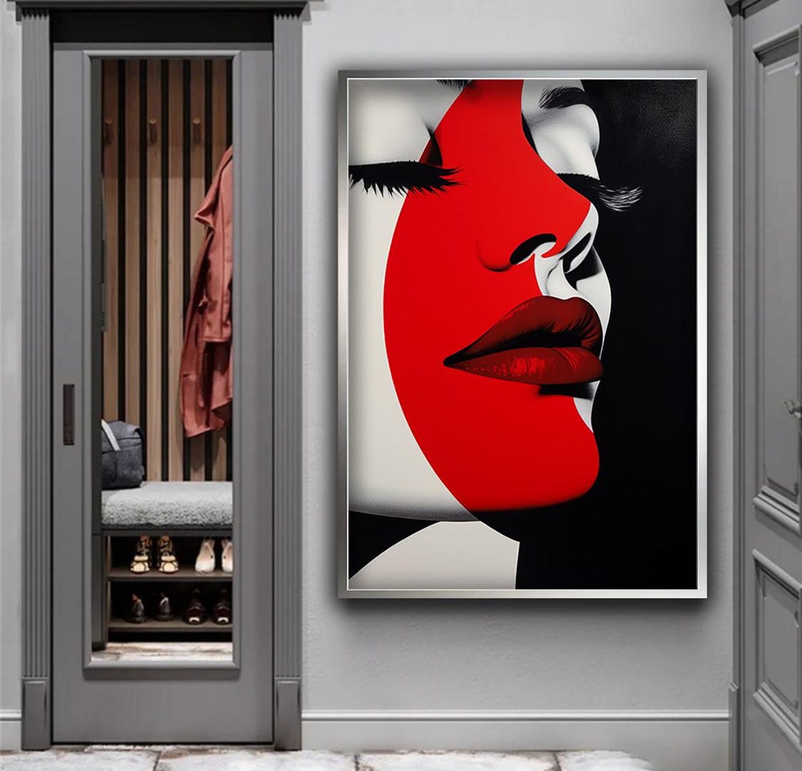 Beautiful Woman Print Woman With Red Painted Face Wall Art Portrait Of Girl Art Abstract Woman Art Print Gifts For Friend - Image 4