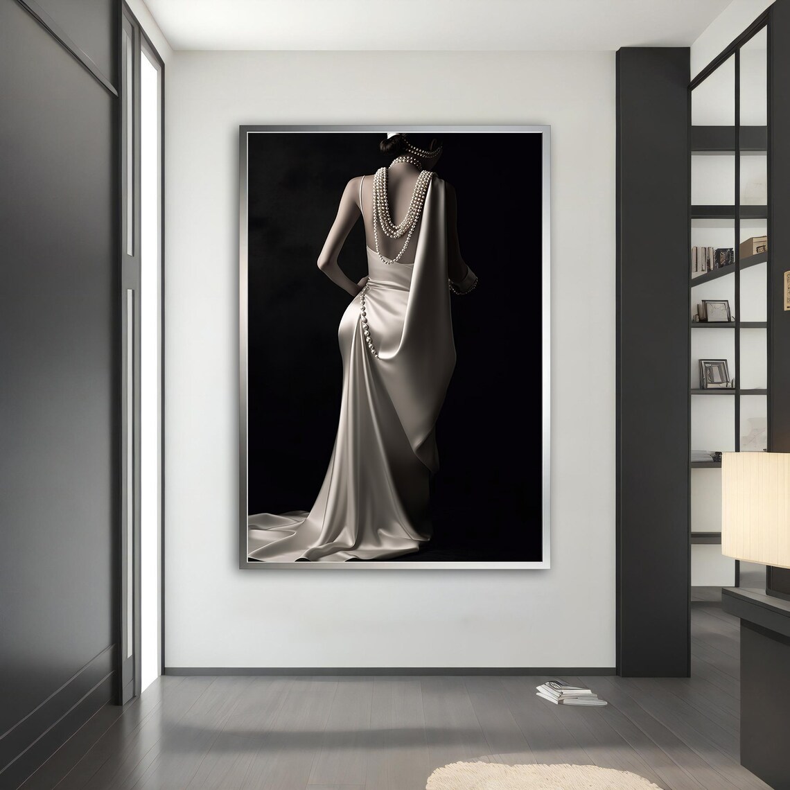 Glamorous Woman Backless Silk Gown Pearls 1920s Elegance Portrait Poster - Image 5