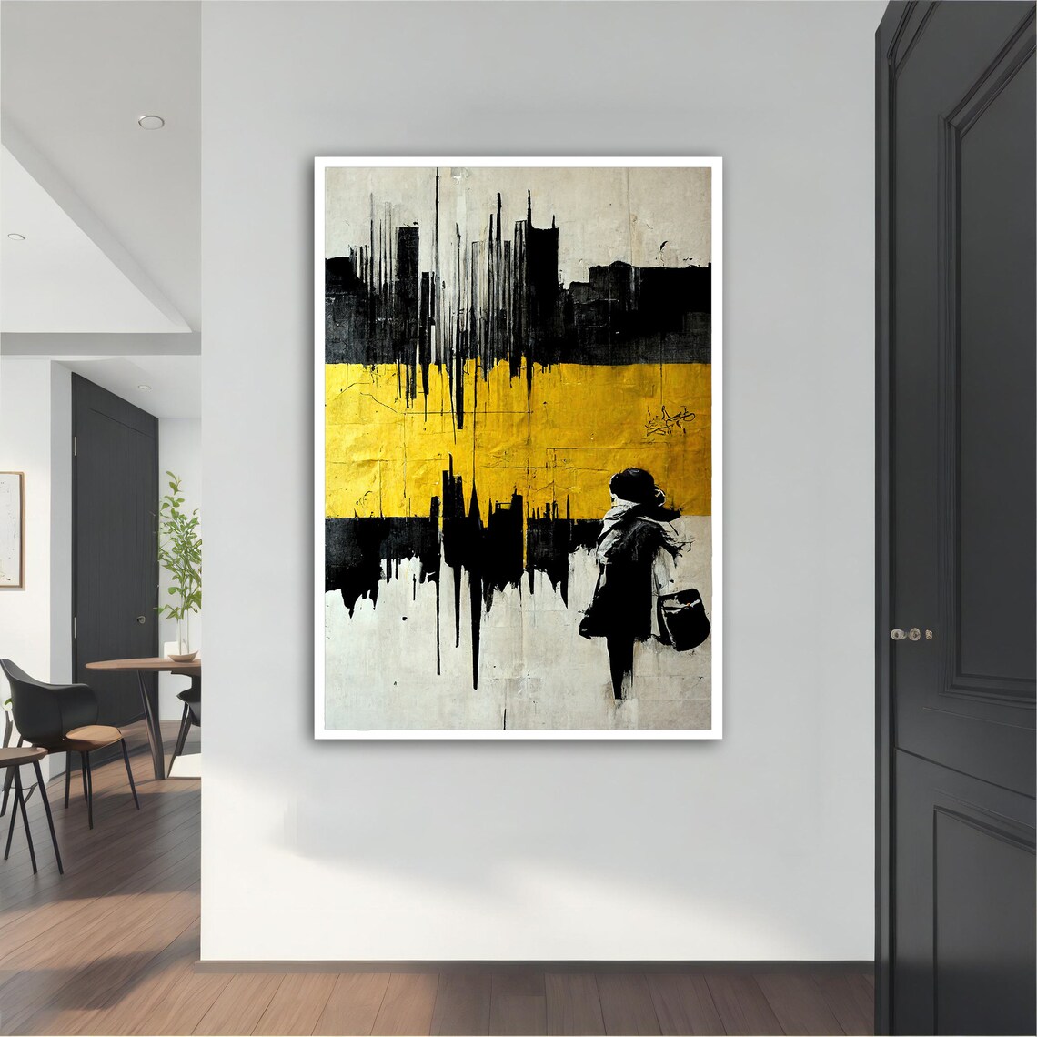 Urban Street Art Silhouette Paint Bucket Black Yellow Abstract Wall Art - Image 4