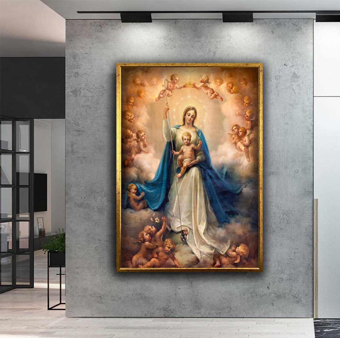 Virgin Mary With Infant Jesus Angels Heavenly Classic Catholic Art Poster