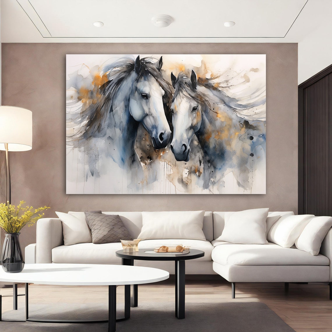 Two White Horses Watercolor Painting Elegant Equine Duo Wall Poster - Image 4