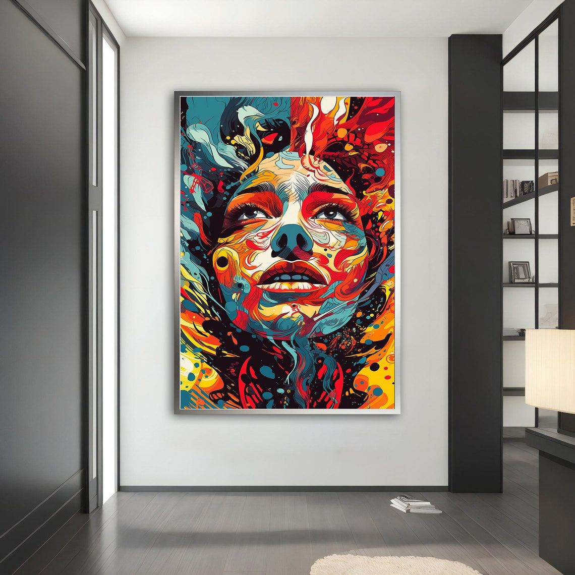 Fiery Abstract Woman Face Colorful Swirl Modern Portrait Wall Art - Image 5