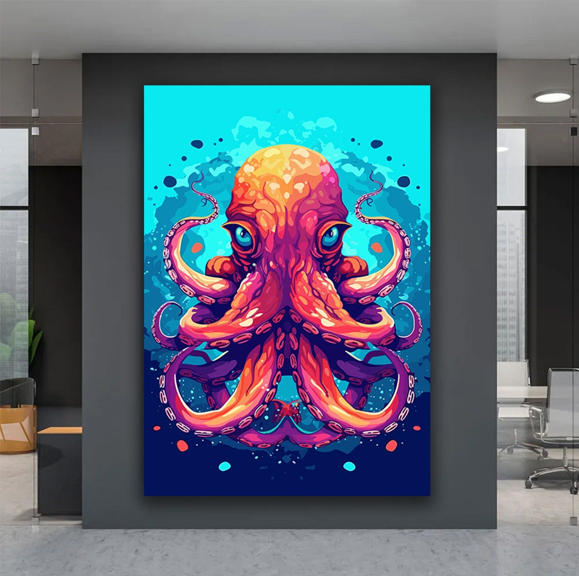 Vibrant Orange Octopus Turquoise Sea Bold Pop Art Ocean Poster - Image 4