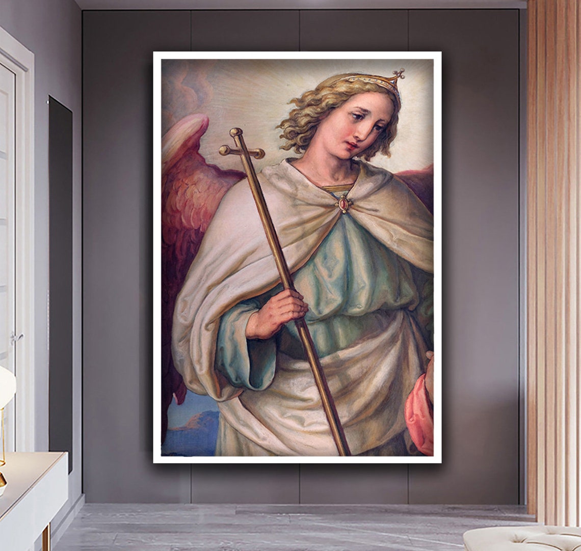 Classic Guardian Angel Religious Painting Vintage Style Wall Art - Image 3