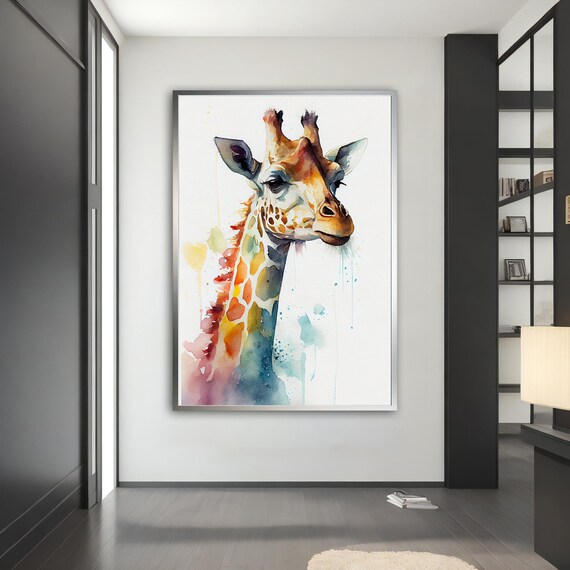 Watercolor Giraffe Head Portrait Colorful Animal Nursery Wall Art Poster