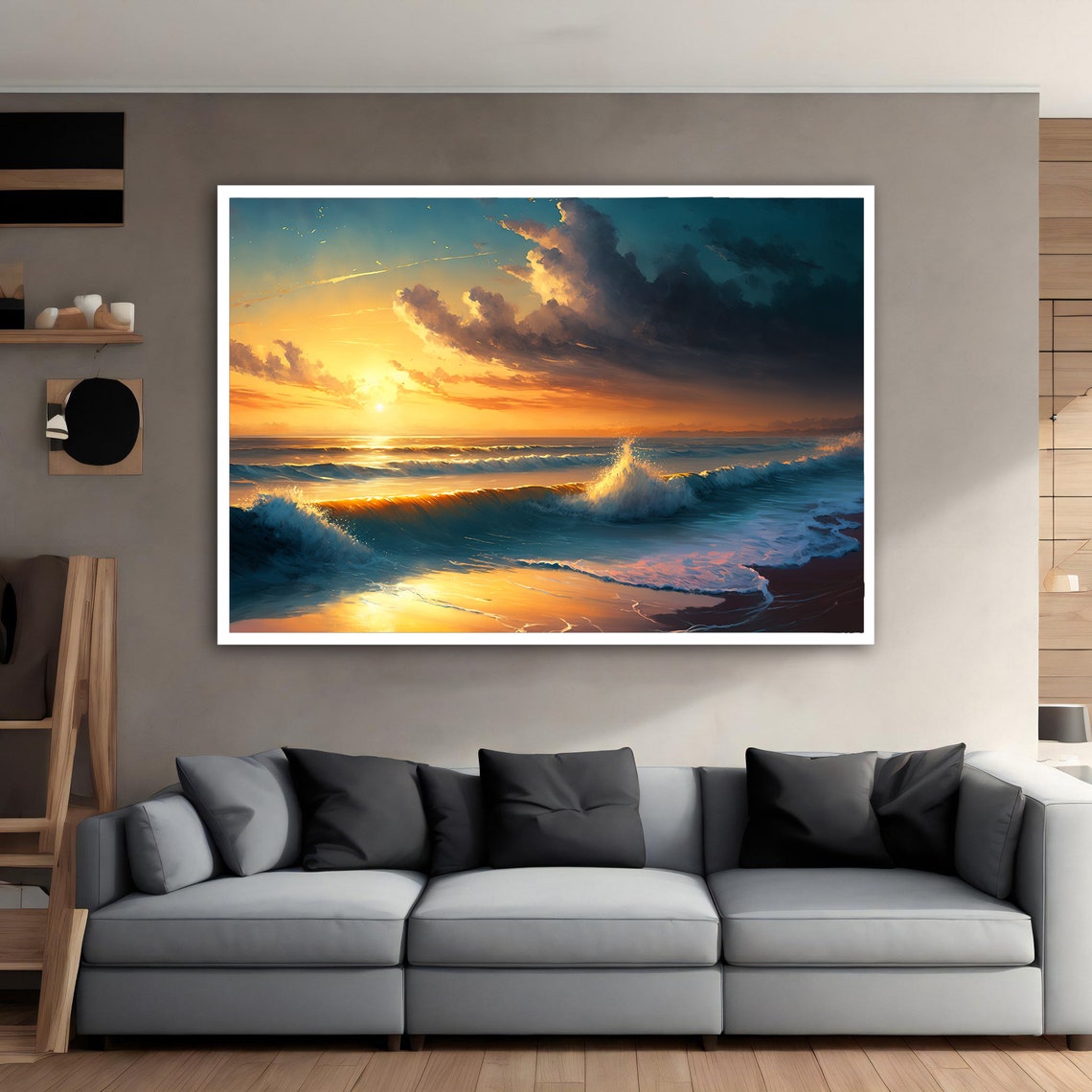 Ocean Sunset Golden Waves Beach Seascape Scenic Wall Art Poster - Image 3
