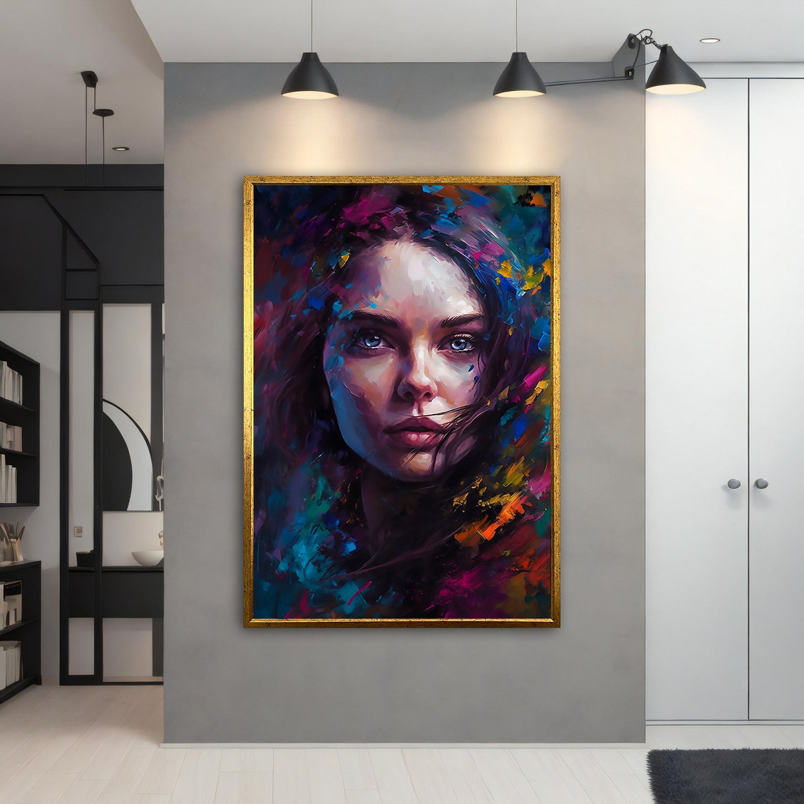 Vibrant Abstract Woman Portrait Teal Magenta Brushstroke Poster - Image 2