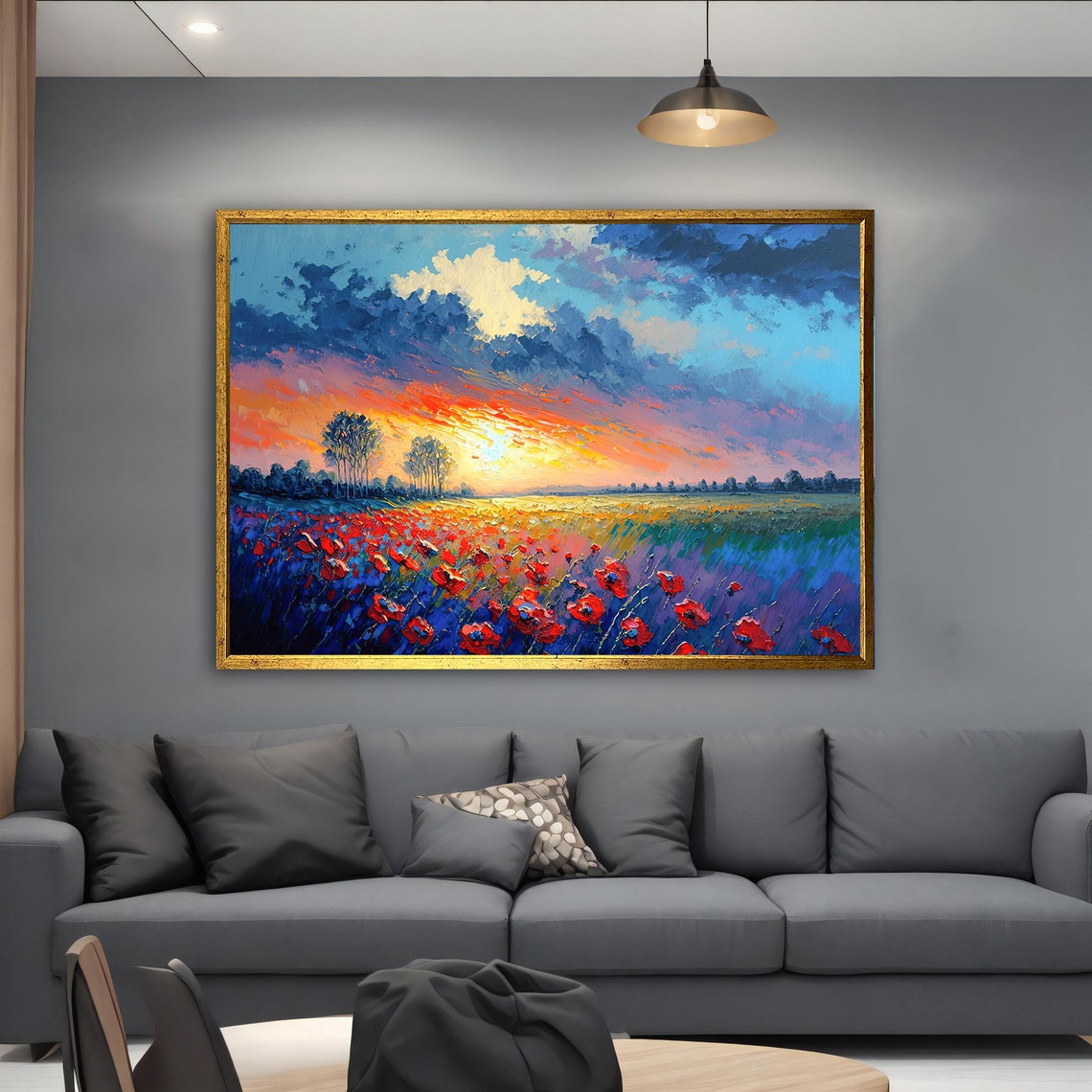 Poppy Field Painting Poppy Flower Artwork Poppy Field Painting Flower Wall Art Nature Landscape Painting Floral Art - Image 3