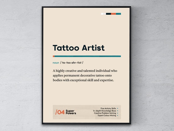 Tattoo Artist Definition Poster Inker Graduation Print Funny Modern Office Gift Body Artisan Coworker Wall Art