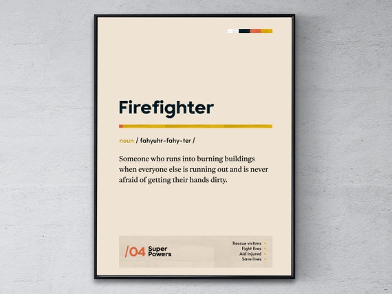 Firefighter Definition Poster Fireman Graduation Print Funny Modern Office Gift Coworker Wall Art