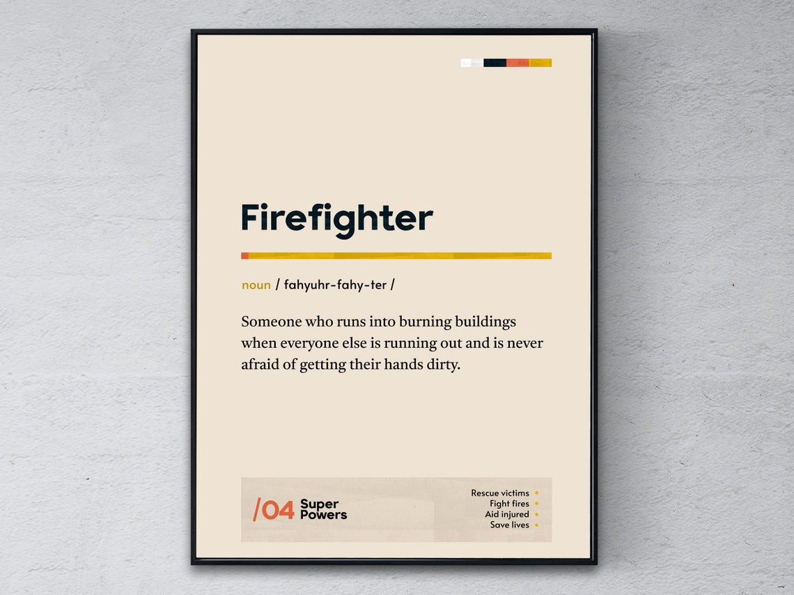 Firefighter Dictionary Definition Brave Fireman Graduation Gift Poster