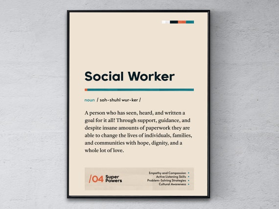 Social Worker Definition Poster Community Service Graduation Print Funny Modern Office Gift Humanitarian Coworker Wall Art