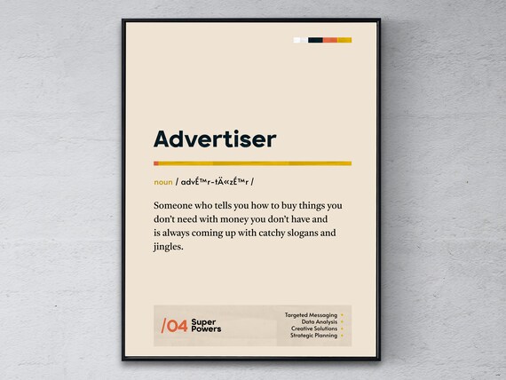 Advertiser Dictionary Definition Poster Funny Marketing Office Gift