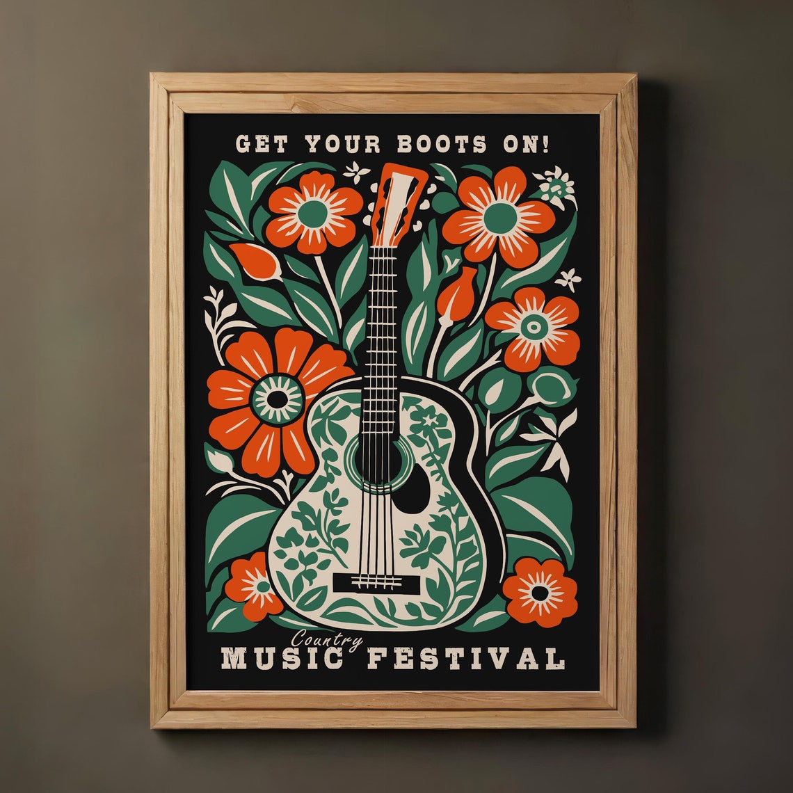 Country Music Poster Vintage Music Poster Western Wall Art Nashville Floral Poster Farmhouse Decor Country Music Fan Cowboy Wall Art
