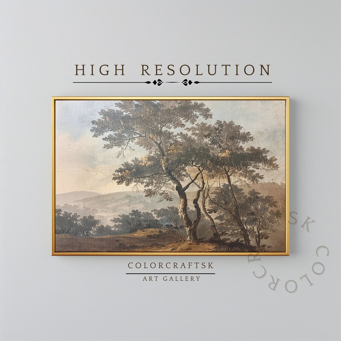 Vintage Tree Painting Landscape Antique Wall Art Tree Print Art Vintage Art Country Landscape Painting Farmhouse Wall Art