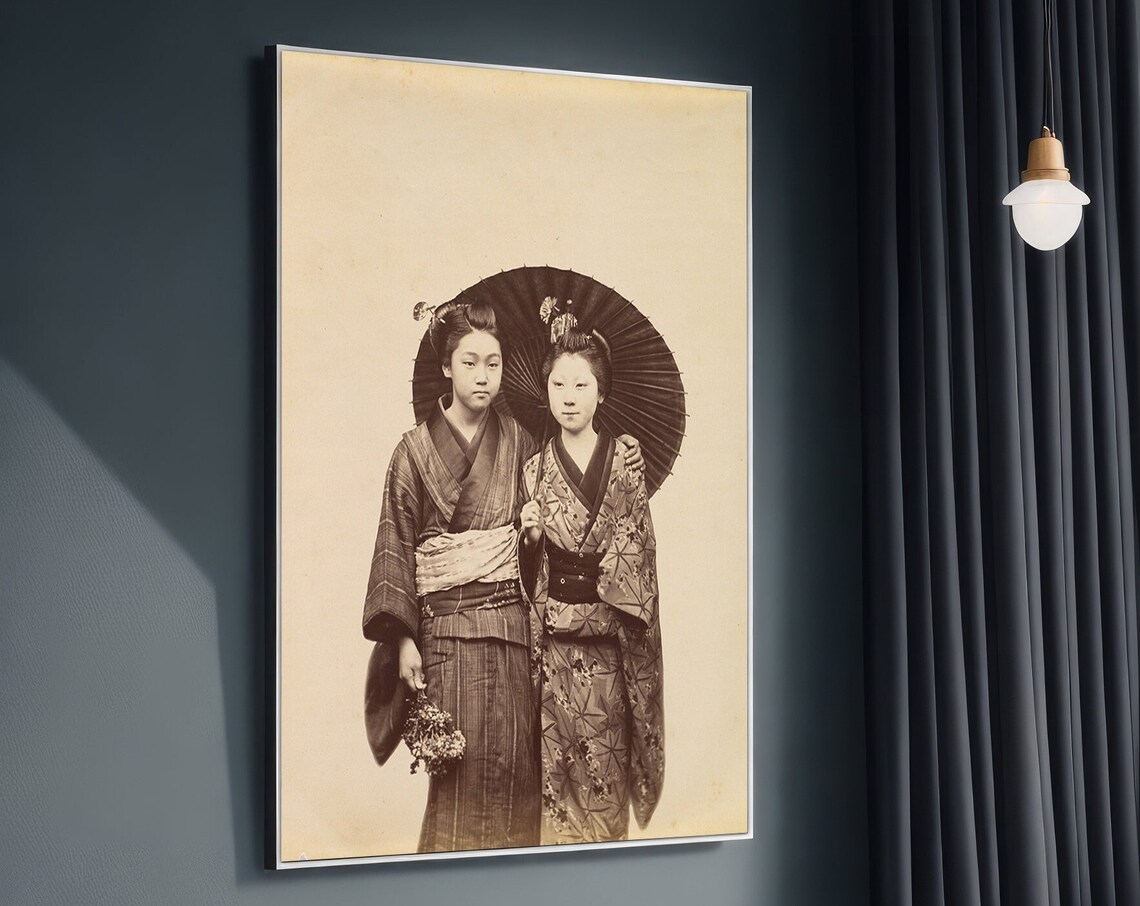 Two Geisha, Japanese Vintage Photo Art Print