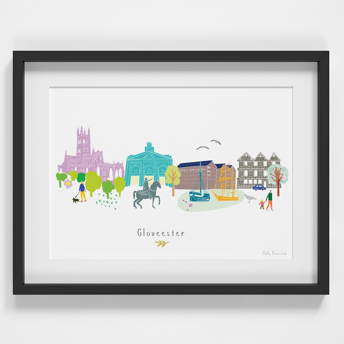 Gloucester Skyline Illustrated Travel Poster