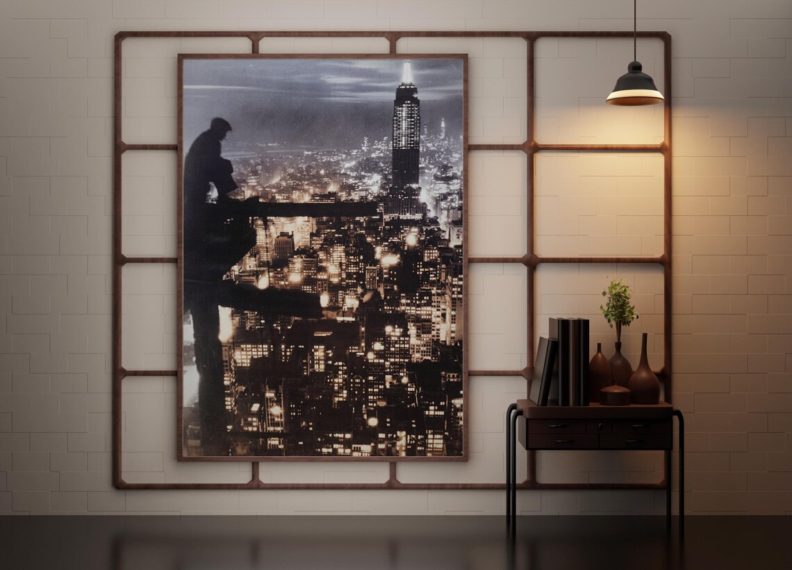 New York City Night Skyline Empire State Building Vintage Photo Poster