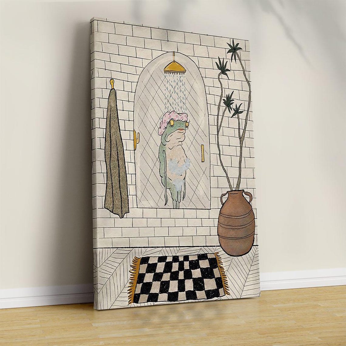 Funny Frog Shower Cap Soap Suds Bathroom Whimsical Animal Art Poster