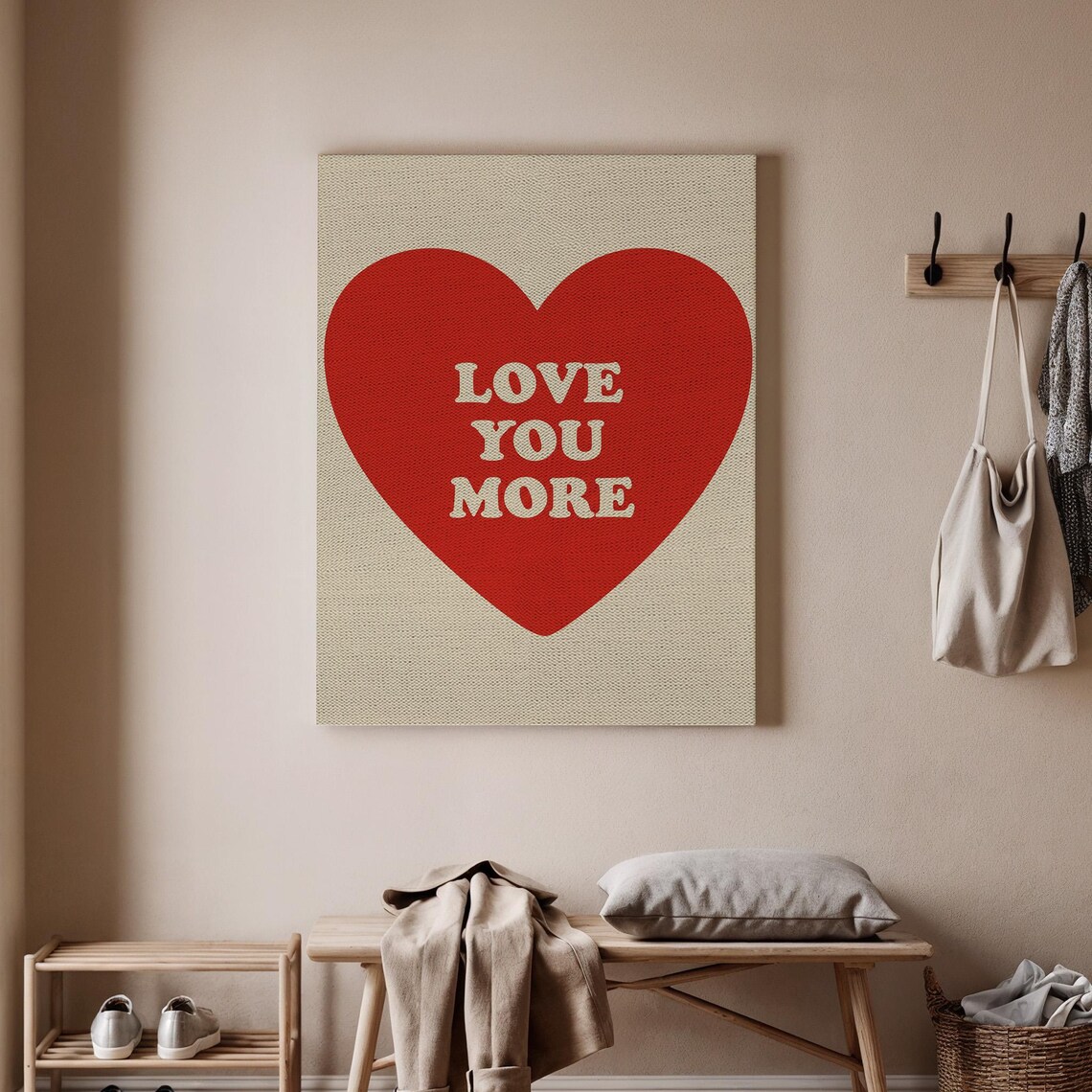 Love You More Red Heart Romantic Valentine Quote Canvas Poster
