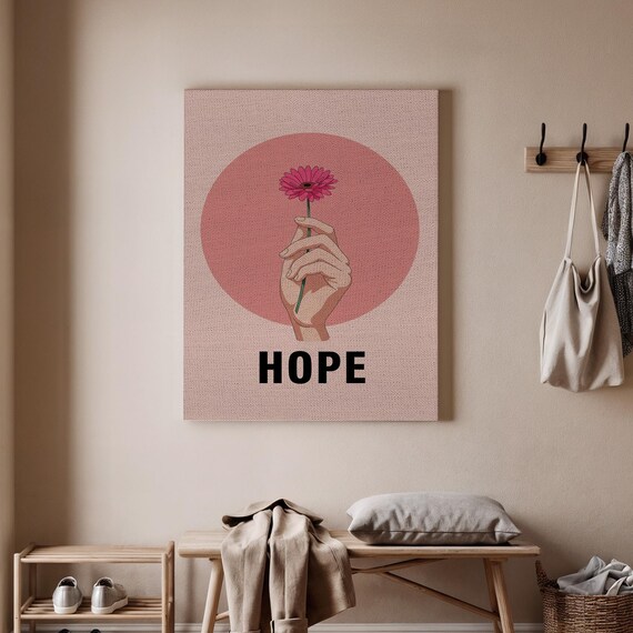 HOPE Hand Holding Pink Daisy Floral Inspirational Quote Poster