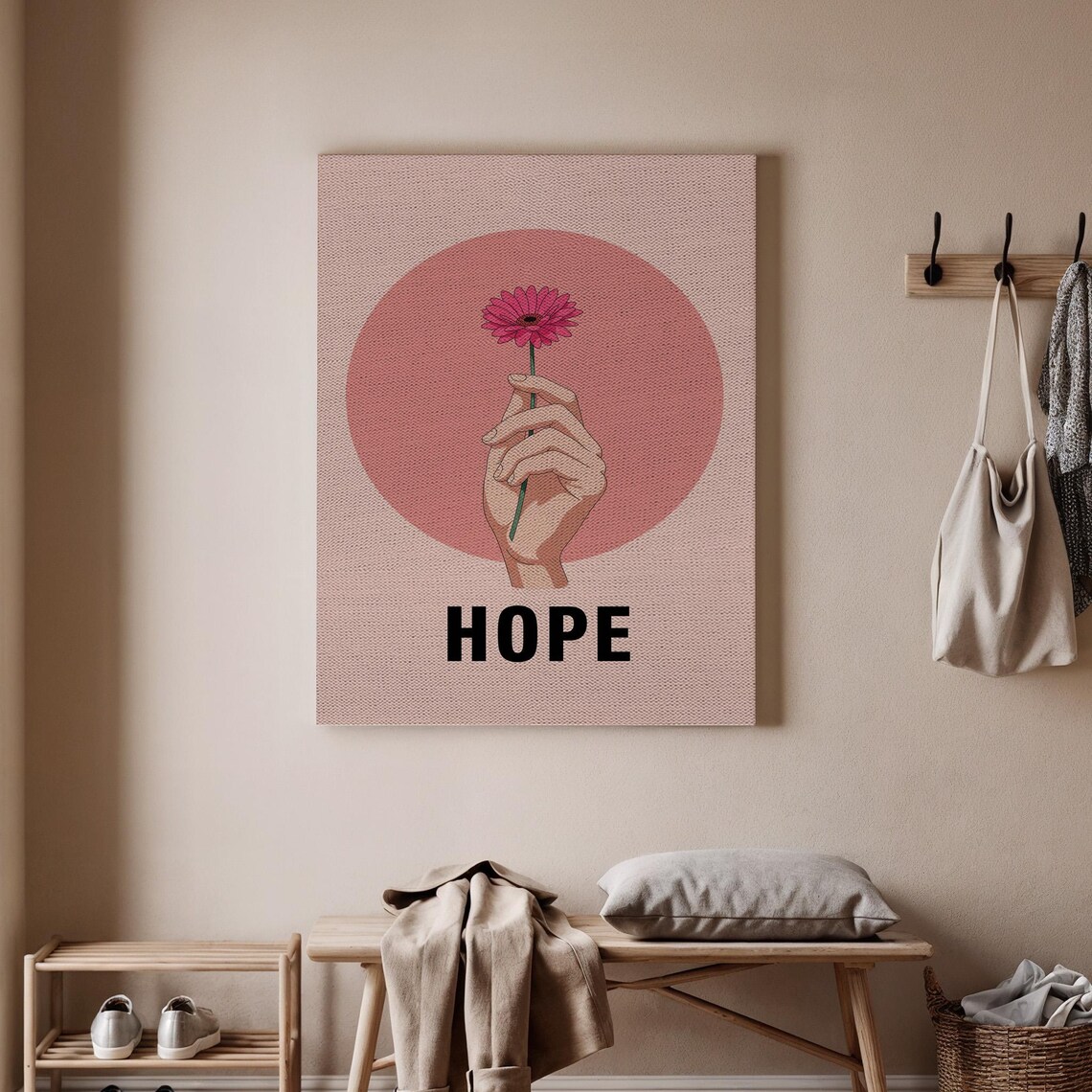 HOPE Hand Holding Pink Daisy Floral Inspirational Quote Poster
