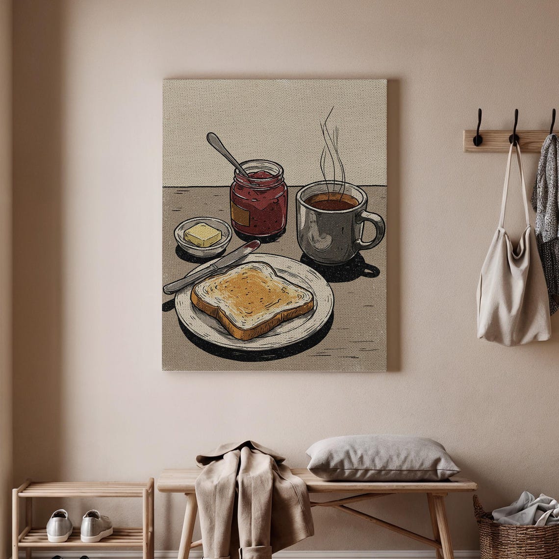 Vintage Breakfast Still Life with Toast Coffee and Jam Art Print