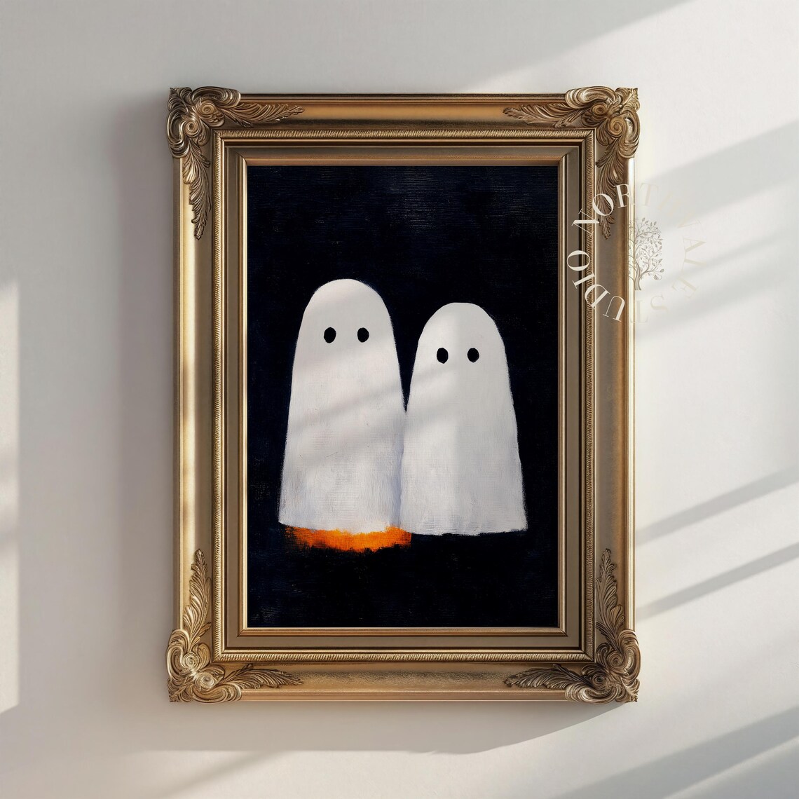Minimalist Ghosts On Black Background Halloween Wall Art Spooky Modern Decor Ghostly Spirits Painting 115