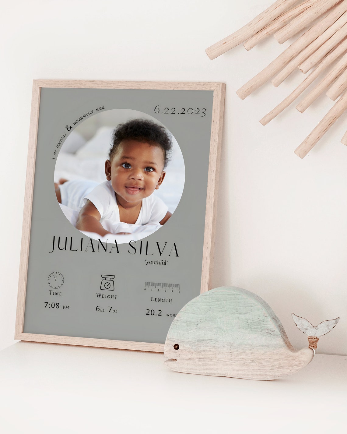 Personalized Baby Birth Stats Photo Announcement Nursery Poster - Image 2
