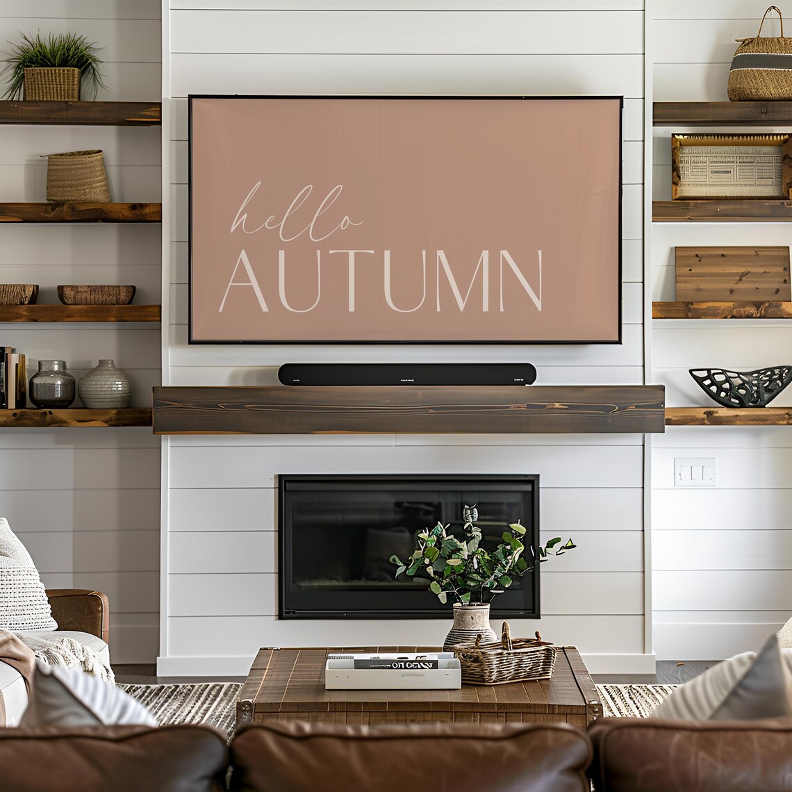 Hello Autumn Terracotta Fall Word Sign Warm Neutral Modern Kitchen Wall Art - Image 2
