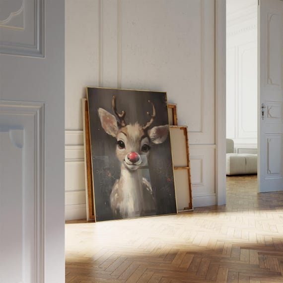Vintage Rudolph Wall Art Print Moody Rudolph Christmas Art Winter Cottagecore Christmas Wall Art S134