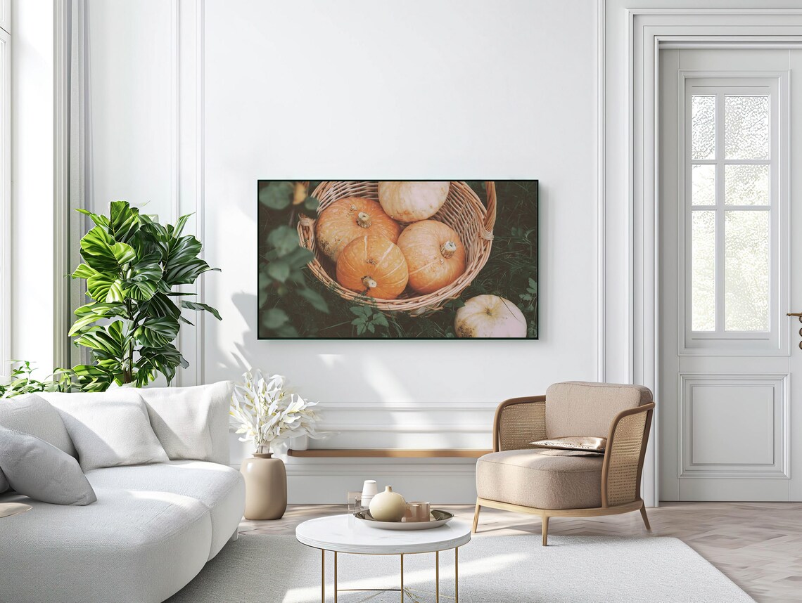 Basket Of Pumpkins Fresh Harvest Autumn Garden Fall Porch Photography Wall Art - Image 3