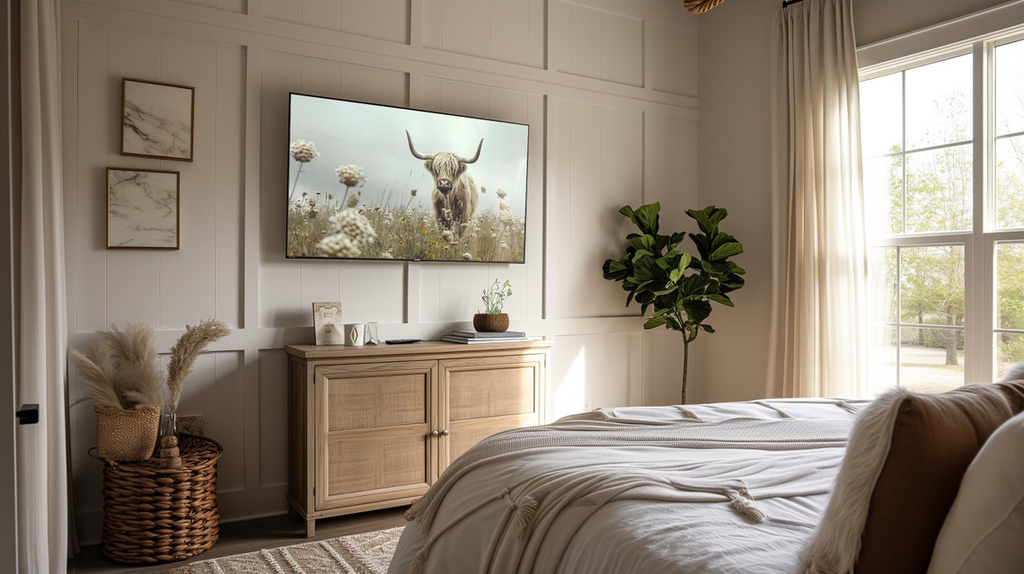 Highland Cow Frame Tv Art Frame Tv Art Country Frame Tv Art Neutral Highland Cow Frame Tv Art Farmhouse Tv Art T480 - Image 2