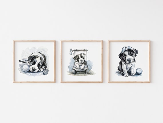 Golf Nursery Prints Puppy Golf Wall Art Watercolor Golf Nursery Decor Cute Dog Lover Nursery Wall Art Golf Lover Baby Shower Gift