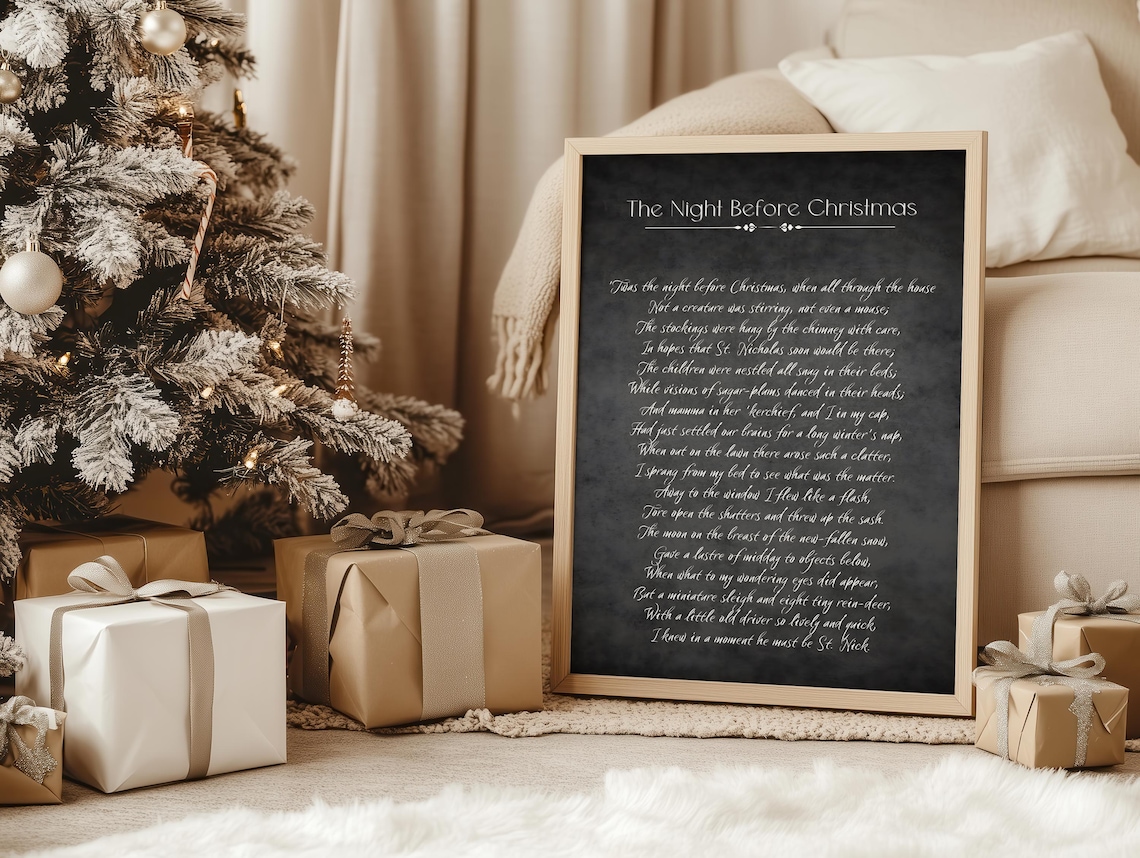 The Night Before Christmas Poem Dark Vintage Chalkboard Poster
