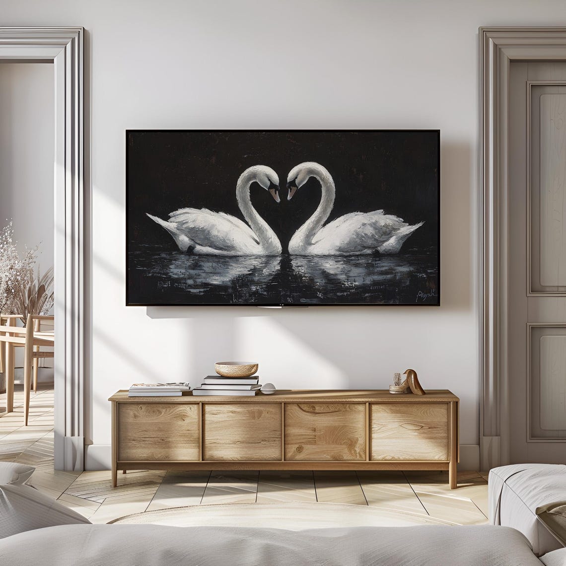 Swan Frame Tv Art Love Birds Valentines Day Tv Art Moody Swan Painting Vintage Valentines Day Tv Art Frame Tv Art T834 - Image 2
