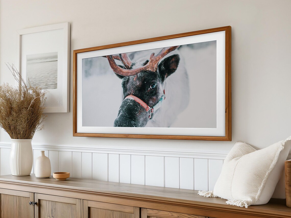 Frame Tv Art Winter Reindeer Tv Art Reindeer Frame Tv Art Snowy Winter Tv Art Christmas Frame Tv Winter Reindeer T776 - Image 2
