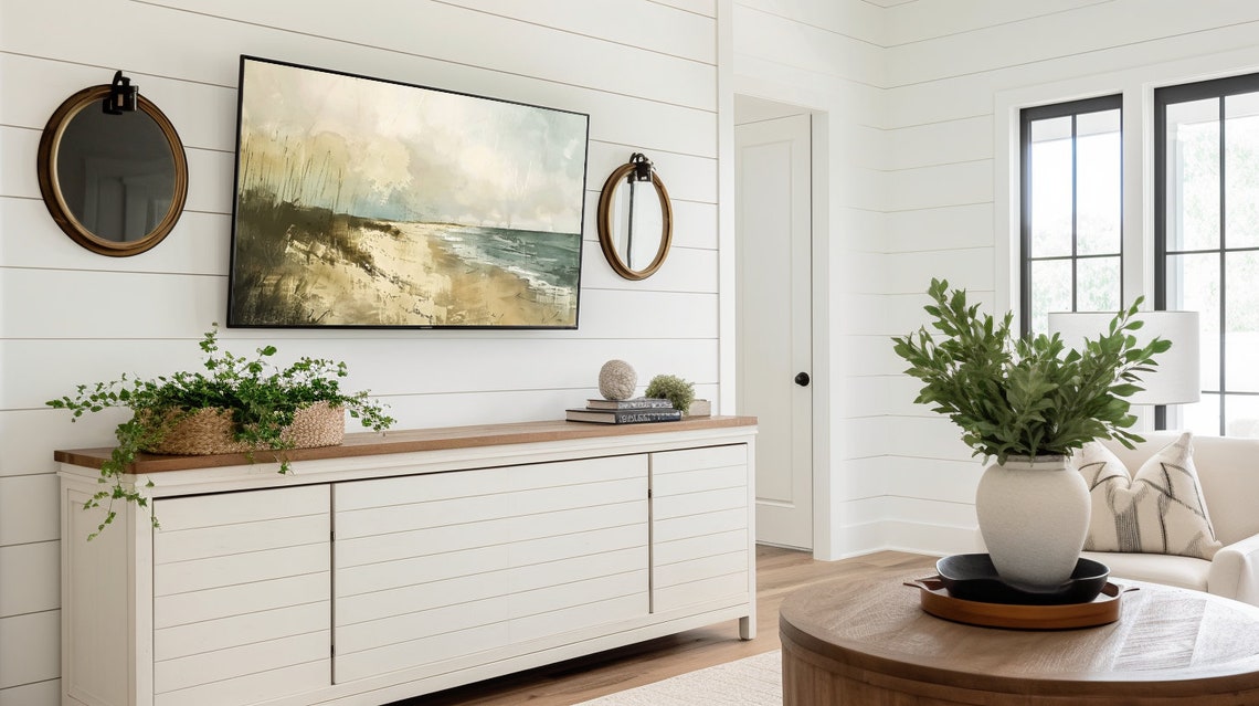 Abstract Coastal Beach Dunes Sandy Shoreline Oil Painting Poster - Image 3